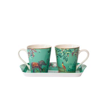 India Mug & Tray Set, Elephant's Oasis
